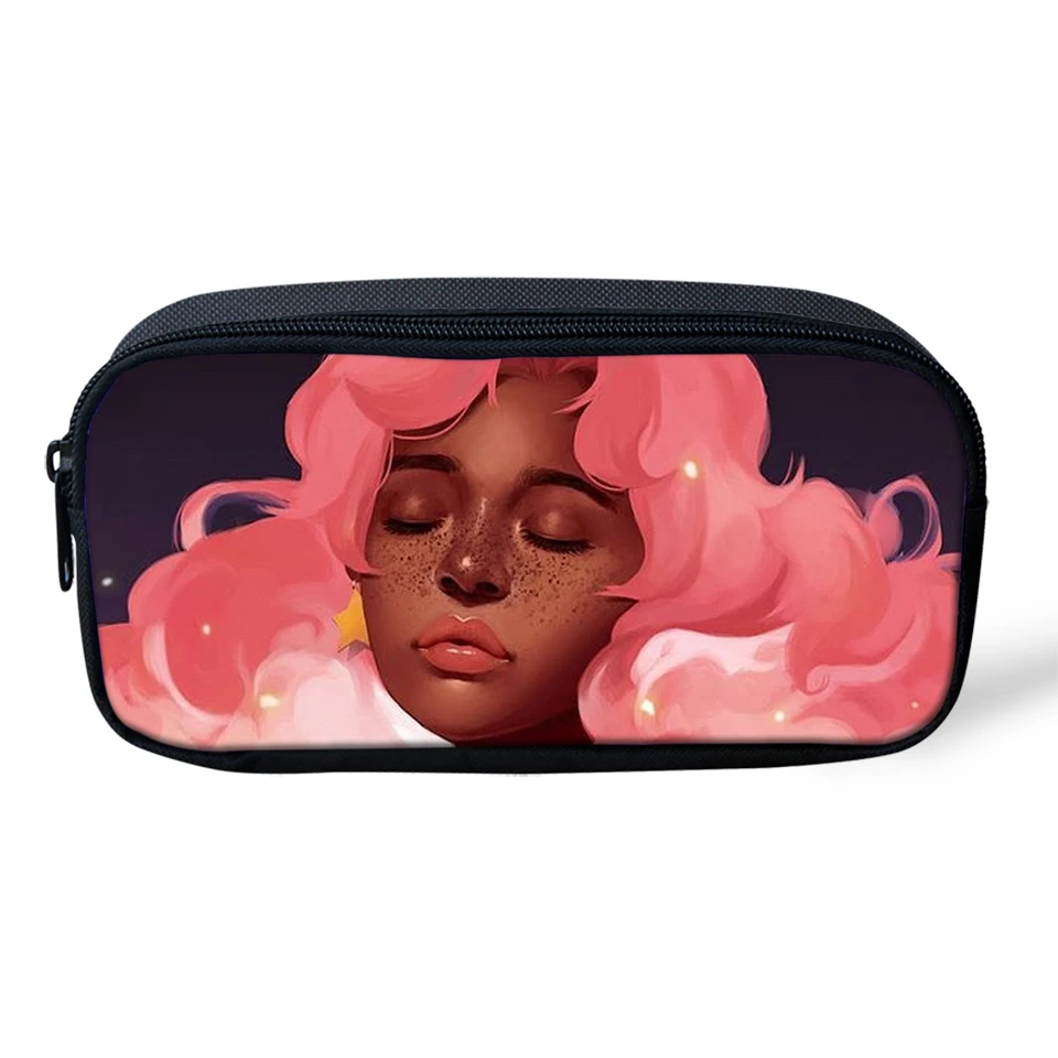 

HaoYun Fashion Women's Beautician Black African Girls Pattern Kids Pencil Bags Afro Arts Designer Students Pen Bags Travel Bags