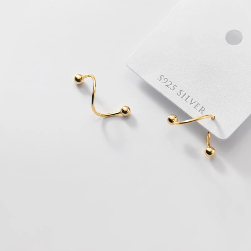 LKO 925 Sterling Silver Round Bead Ear Bone Ear Buckle Rotating Wave Mini Stud Earrings for Women Personality Jewelrry Ornaments - Image 2