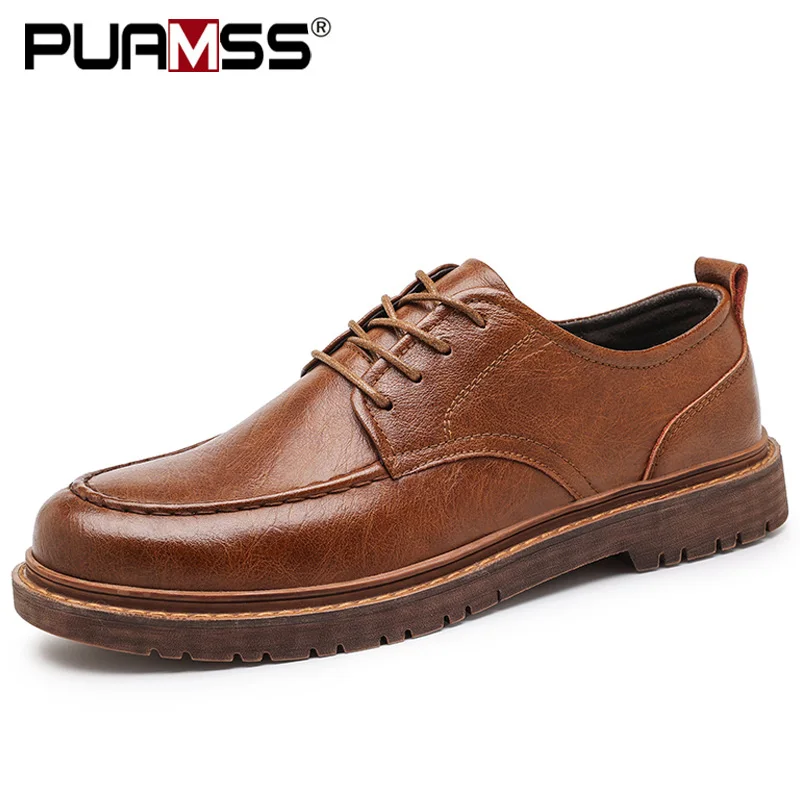 Autumn Men Shoes Brogue Casual Shoes Genuine Leather Work Boots Business Casual Sneakers