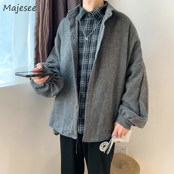 

Jacket Men Gray Solid Long Sleeve Vintage Turn-down Collar Mens Jackets and Coats Harajuku Plus Size Casual Loose Clothes Soft