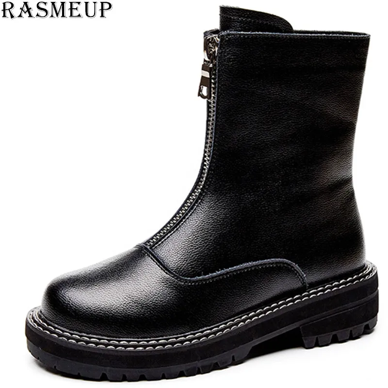 RASMEUP/женские ботинки на платформе из натуральной кожи с молнией спереди