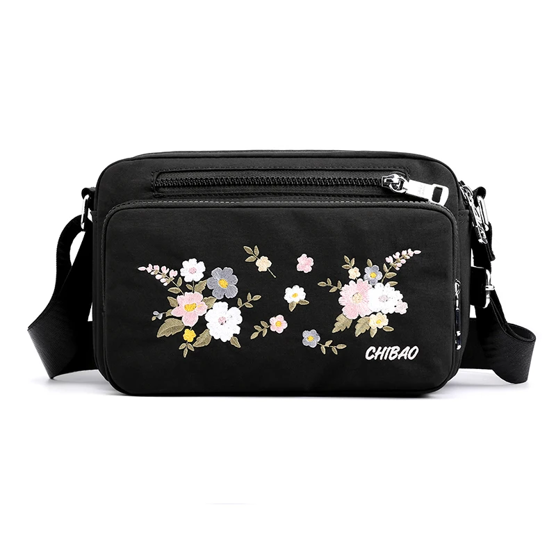 Bags for Women Nylon Crossbody Waterproof Female Messenger Bag Embroidery Shoulder Bag Small Fashion Women Messenger Bags - Цвет: black