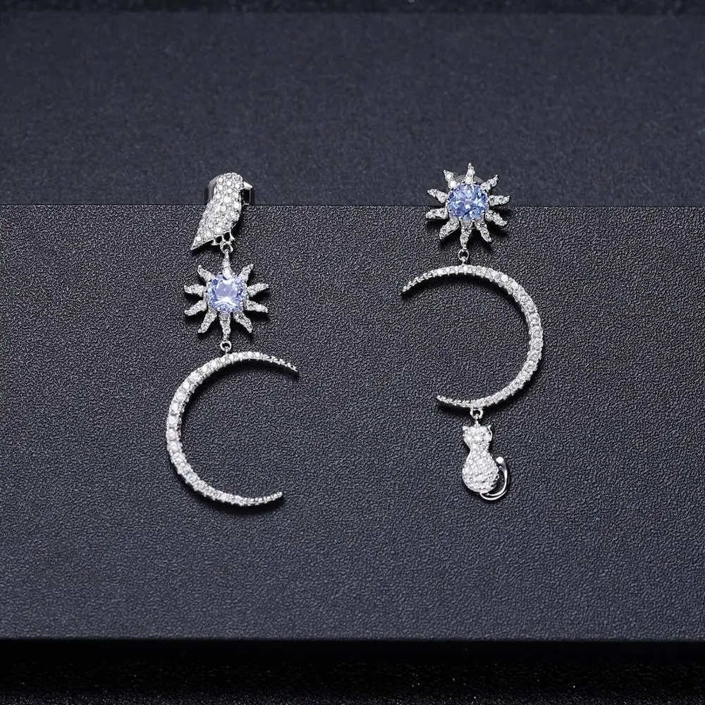 GEM'S балетные 925 пробы серебряные серьги ручной работы 0.6Ct натуральный Небесно голубой топаз прекрасный солнце и луна для женщин ювелирные изделия