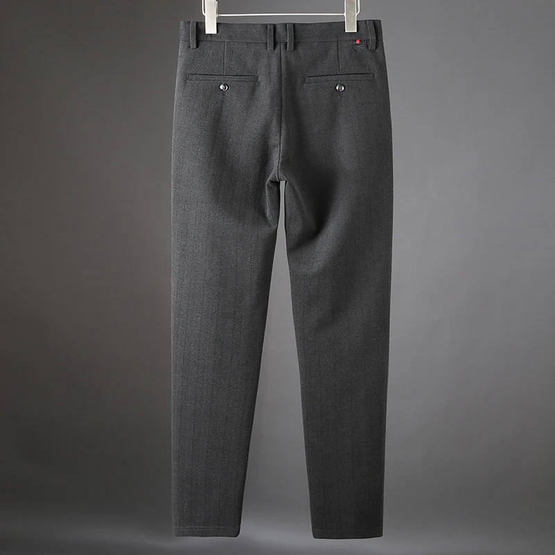 Men's casual trousers men's autumn and winter slim stretch frosted trousers slim business striped trousers men's thick trousers