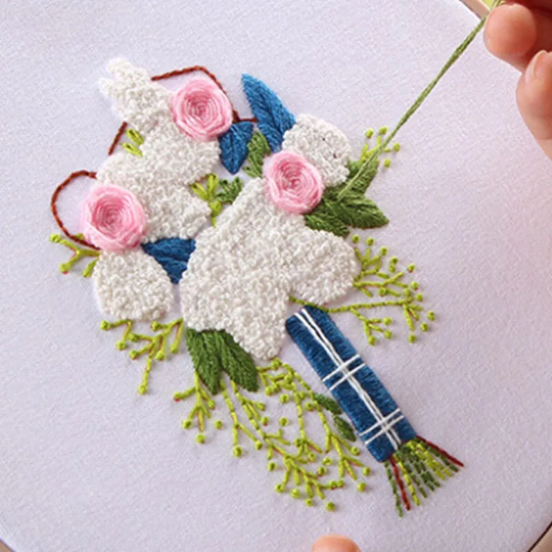 Europe DIY Ribbon Flowers Embroidery Set With Frame For Beginner Needlework Kits Cross Stitch Series Arts Crafts Sewing Decor