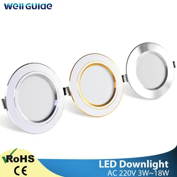 

Downlight 3W 5W 9W 12W 15W 18W Spot led downlight Silver White gold Ultra Thin AC220V Aluminum Round Recessed LED Spot Lighting