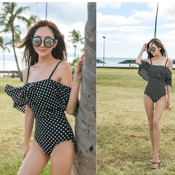 

May Female Beach Swimsuit Free Shipping On Big Breasts One Piece Sports Swimwear Swimming Costume Sexy Leaf Edge Retro Spandex