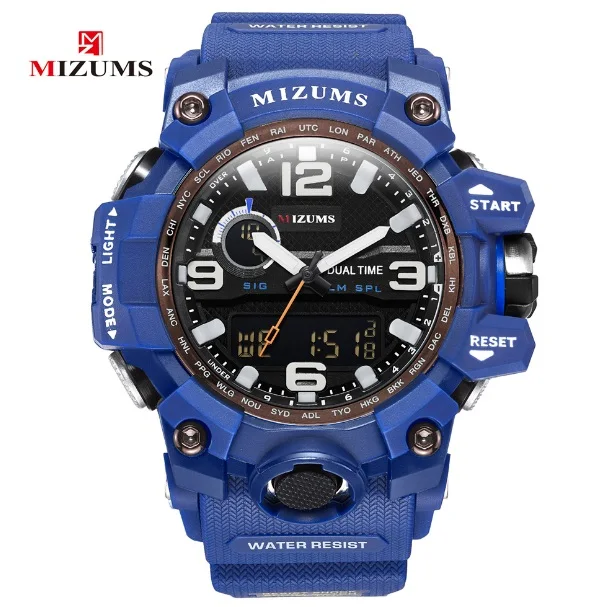 blue no box MIZUMS светодиодный цифровой аналоговый спортивные часы мужские Хронограф военные мужские G стиль модные спортивные часы мужские наружные мужские наручные часы - Цвет: blue no box