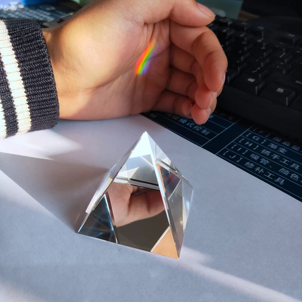 Rainbow Prism Optical Glass Crystal Pyramid 40mm Height Rectangular Pyramid Polyhedral Popularization Science Studying Student