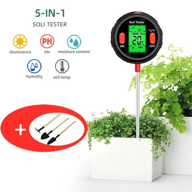 outside caliper 5-in-1 Pot Soil Tester PH Analyzer Meter Thermometer/Moisture/Acidity PH/Humidity Sensor For Garden Plant Soil PH Tool rigol oscilloscope Measurement & Analysis Tools