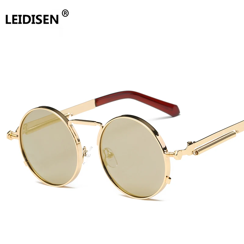 

LEIDISEN Brand Designer Fashion Color Lens UV400 Vintage Sunglasses Men Women Round Shades Classic Steampunk Sunglasses