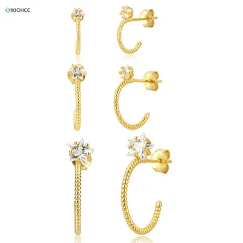 

Kikichicc 100% 925 Sterling Silver Three Size Circle Circle Earring Clear Star Crystal CZ Hoops Huggies Round Gold Fine Jewelry