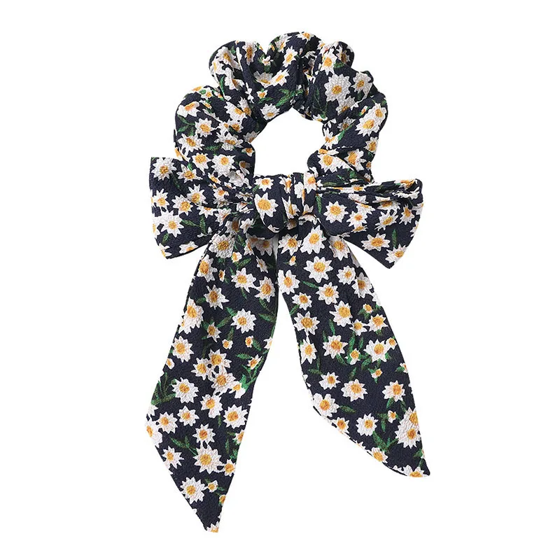 

New Floral Printed Chiffon Bow Scrunchies Elastic Knotted Hair Ties For Girls Women DIY Ponytail Hair Bands For Hair Accessories