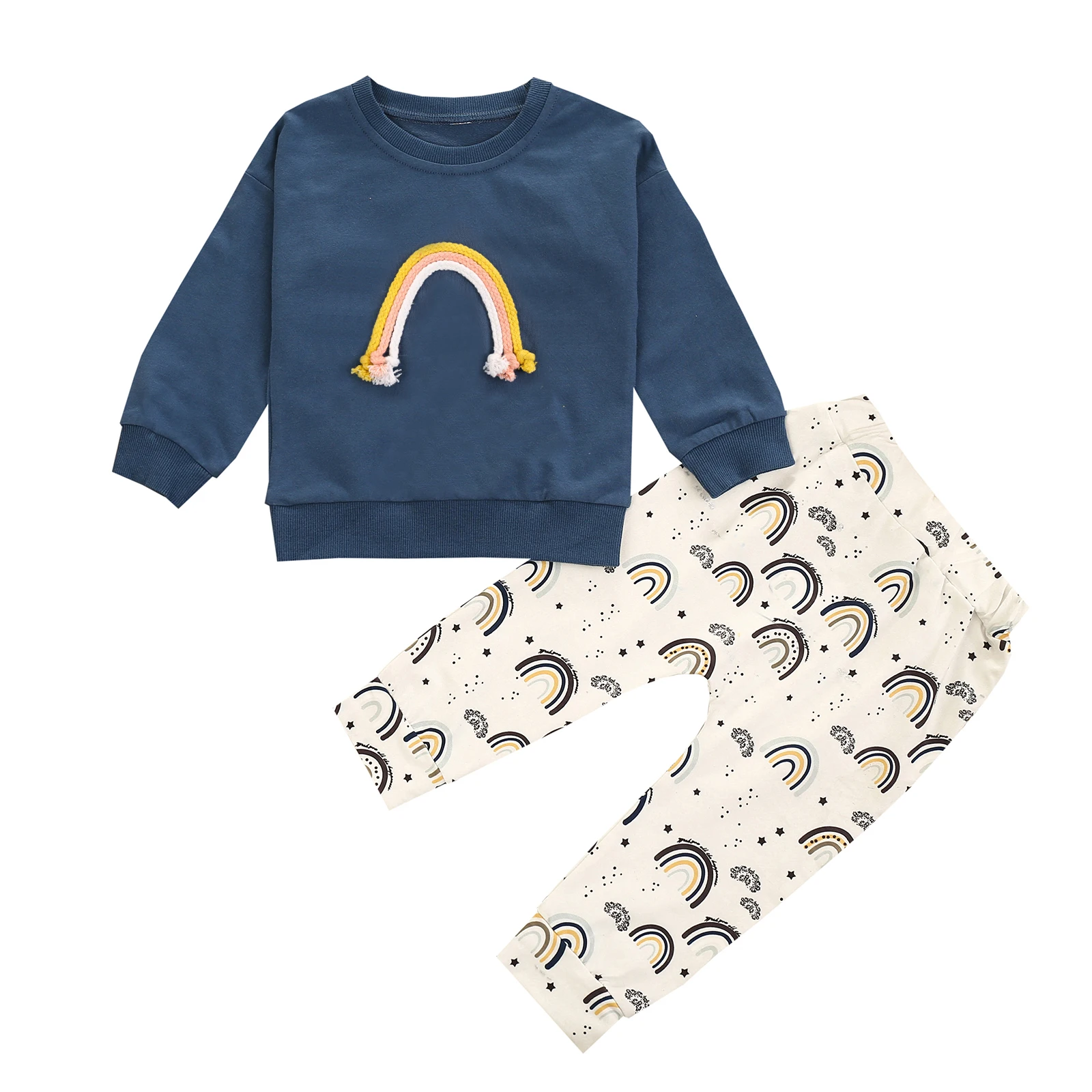 

2pcs Newborn Infant Baby Girl Clothes Set Rainbow Long Sleeve Hoodie Tops Ruffle Leggings Pants Fall Winter Outfits 0-3Y