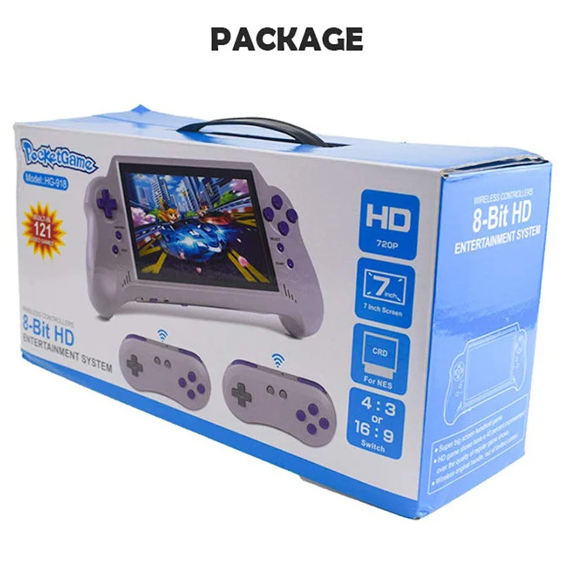 7 Inch Handheld Game Console with Game Card Support 4K HD HDMI TV Output/2 Player Game for FC/GBA/N