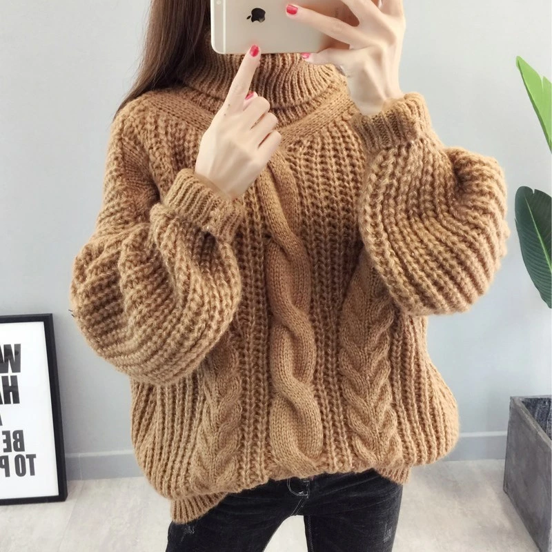 

Knitwear Winter Pullovers Sweaters Women Autumn Turtle Neck Loose Sweater Jumper Female Solid Khaki Chic Sweater Tops