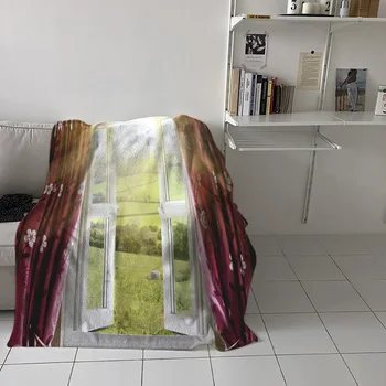 

Windows Sunlight Grassland Green Landscape Printed Flannel Blanket Soft Throw Blanket Machine Washable Blankets for Beds