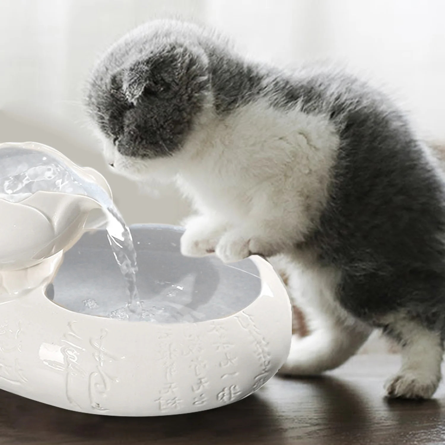 Behogar Ceramic Pet Cat Dog Automatic Feeding Drinking Fountain Smart Electric Circulating Water Dispenser Feeder Bowls EU Plug