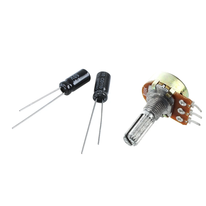 

10Pcs 1Uf 50V 105C Radial Electrolytic Capacitor 5X11Mm & 5Pcs 100K Ohm 3 Terminals Rotary Shaft Potentiometer