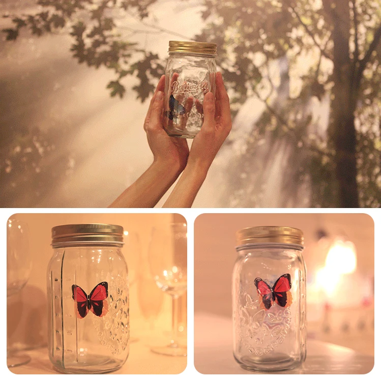 LED Light Butterflies Jar With Lamp Romantic Glass LED Lamp Butterflies In A Jar Children Gift Home Decoration 17x9x9cm