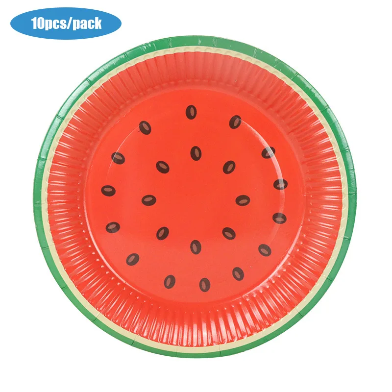 Watermelon 10 шт./упак. 7 дюймов Розовый и красный цвет, голубое платье в горошек и с Бумага пластина для с днем рождения, фестиваль сплошной Цвет одноразовые тарелки вечерние Декор поставки - Цвет: Watermelon