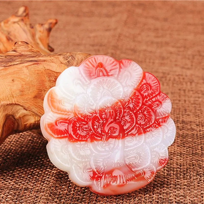 

Подвеска из натурального красного белого нефрита на ожерелье Павлин китайская ручная работа подвеска ювелирные изделия Модные аксессуары ...