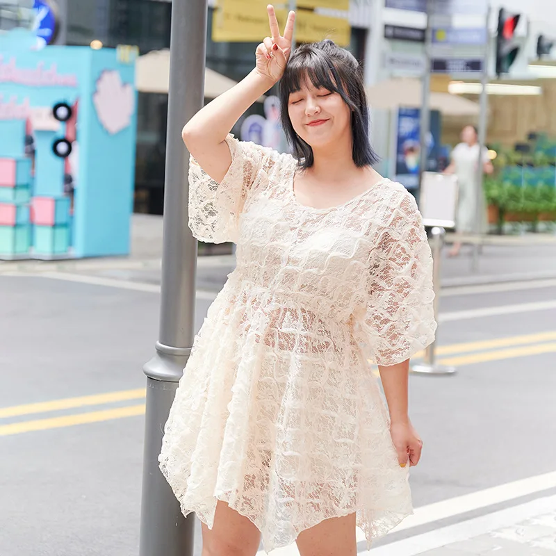 

Swimming Suit Women's Split Type Three-piece Set Fat Mm Slimming Belly Covering Long Sleeve Blouse Large Bust Bikini Hot Springs