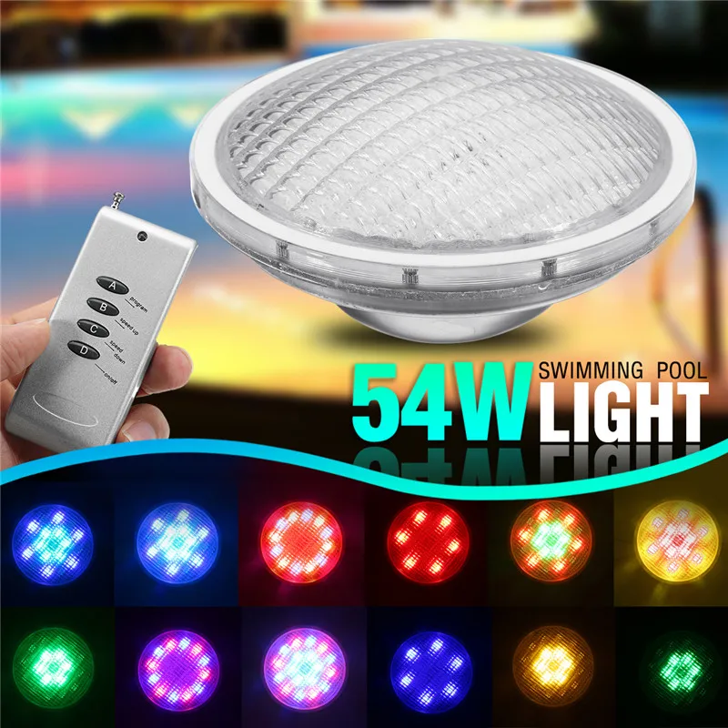 

54W RGB 18 LED Swimming Pool Light Waterproof IP68 Remote Control Wall Mounted Underwater Light