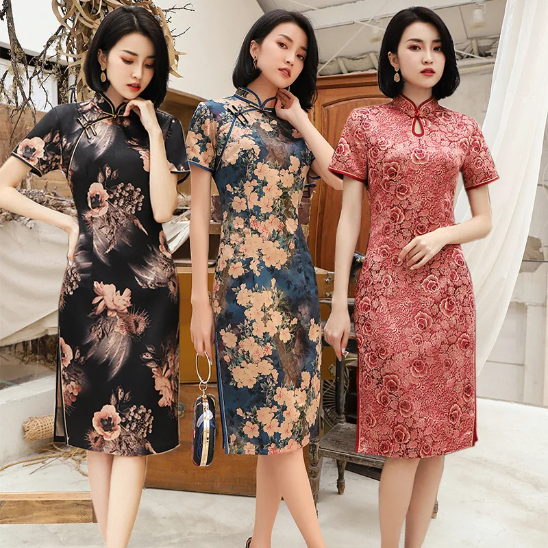 Элегантное Ретро женское традиционное китайское платье Ципао с принтом Cheongsam Плюс Размер M-4XL