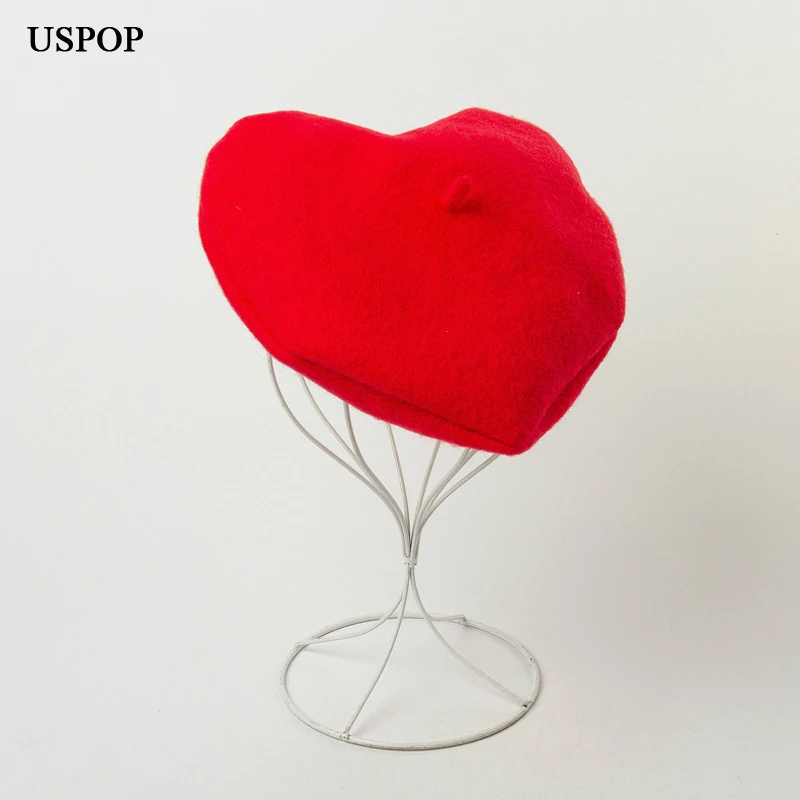 Новый Модный женский берет USPOP зимний шерстяной в форме сердца однотонные теплые