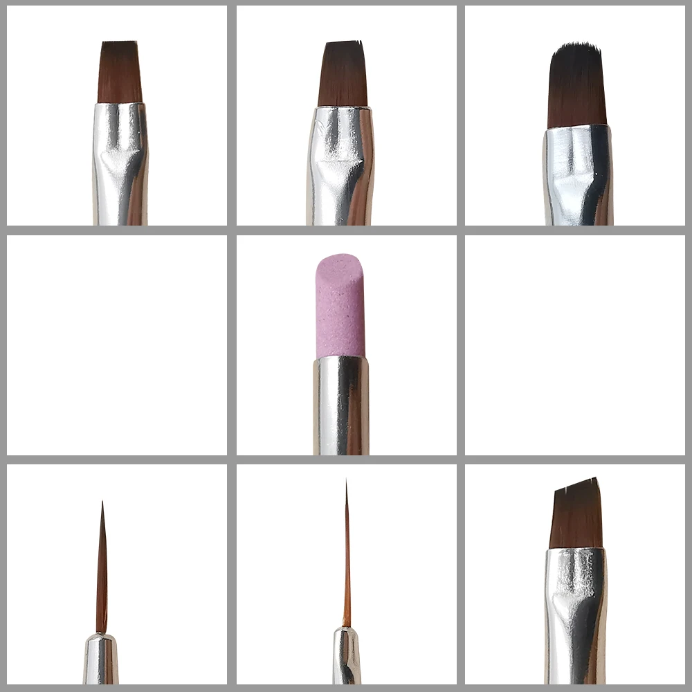 8 Styles Silver Metal Bar Nail Brush Acrylic UV Gel Gradient Drawing Pen Brush Bgirl Manicure Nail Art Tool Quality B038