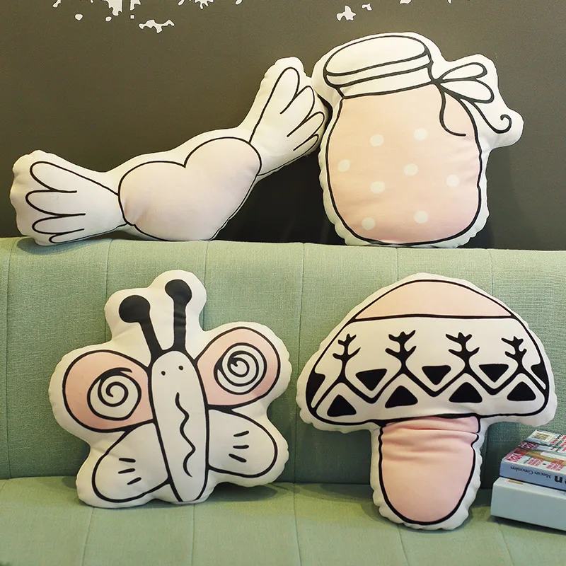 

3d simulation pillow printed pattern strawberry Cherry Butterfly bottle mushroom lifelike stuffed soft Pillow christmas gift