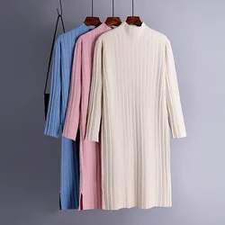 HLBCBG Vestido largo recto de gran tamaño para mujer, Vestido largo de cuello alto grueso y cálido, ropa de otoño e invierno