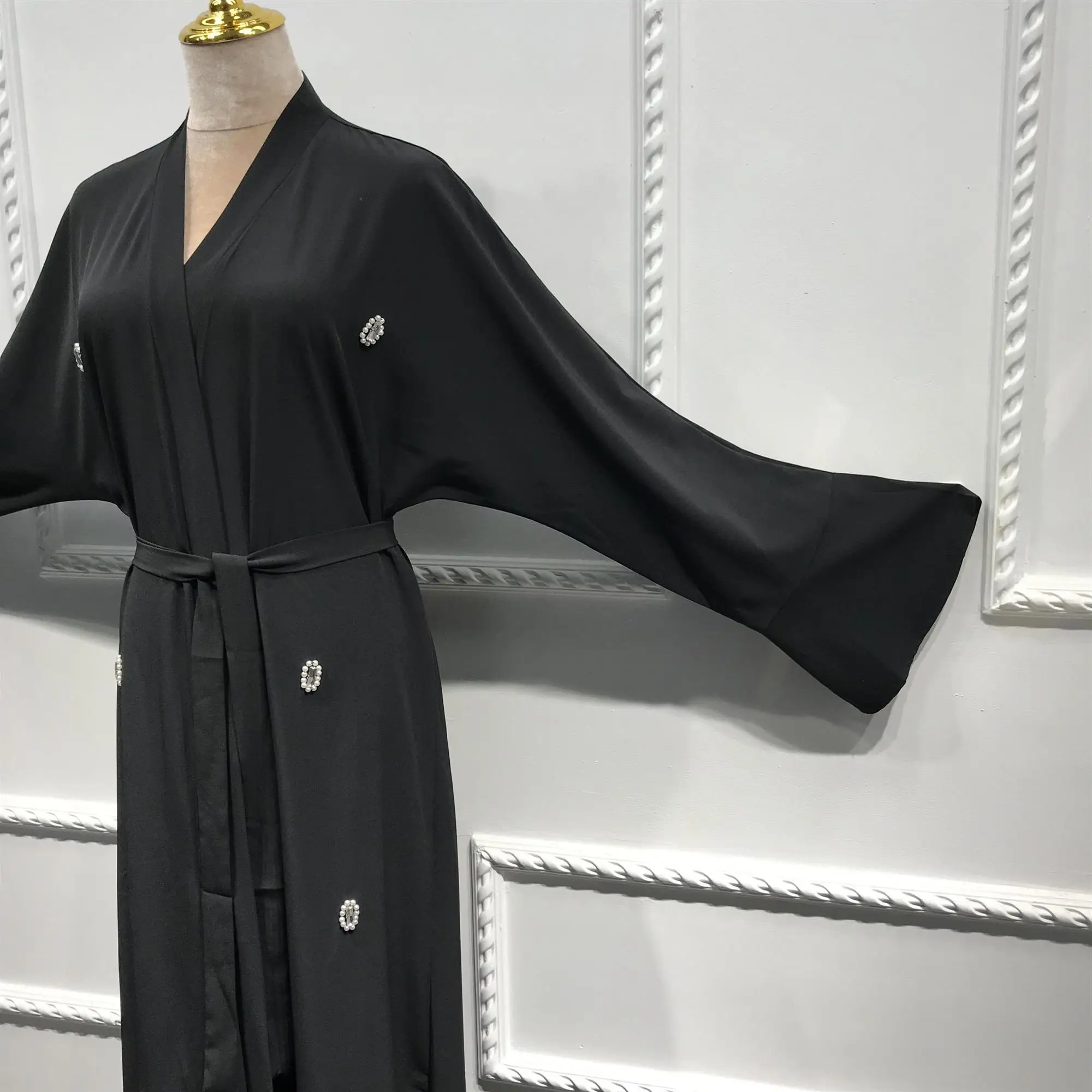 Дубай кимоно абайя бисером длинный кардиган Женские мусульманские длинные открытые платья Кафтан халат арабское кимоно с длинными