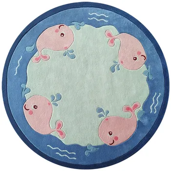 

Cute cartoon New Zealand wool round carpet for boy children's room study chair mat bedroom bedside rug (1500mm in diameter)