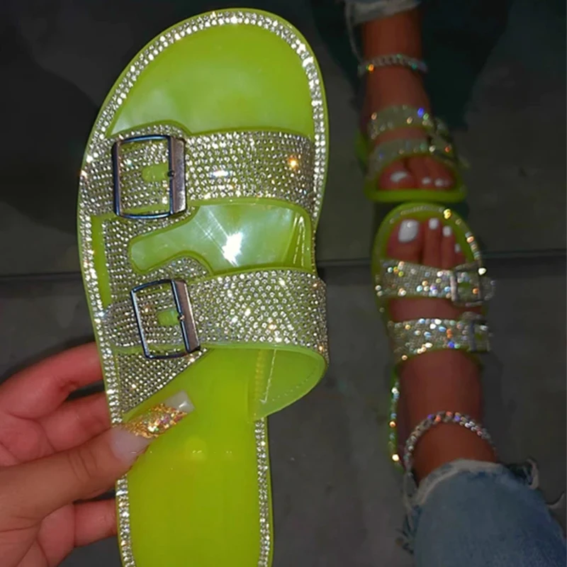 Woman Bling Slippers Women Fashion Buckle Flats Female Casual Outdoor Slides Ladies Beach Shoes Women