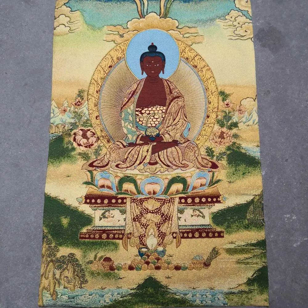 

35"Thangka Embroidery Tibetan Buddhism silk embroidery brocade Nepal Da Ri Tathagata Buddha Thangkas Wall hanging