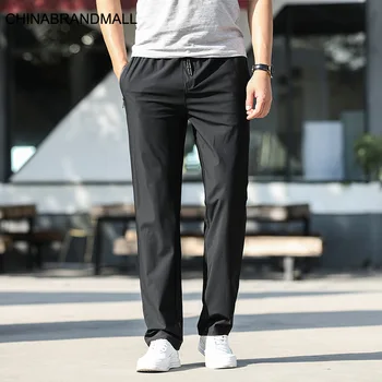 

Men Plus Fat Plus Size Sports Leisure Pants Male Fat Man Thin Section Elastic Waist Drawstring Straight Tube Pants Zi