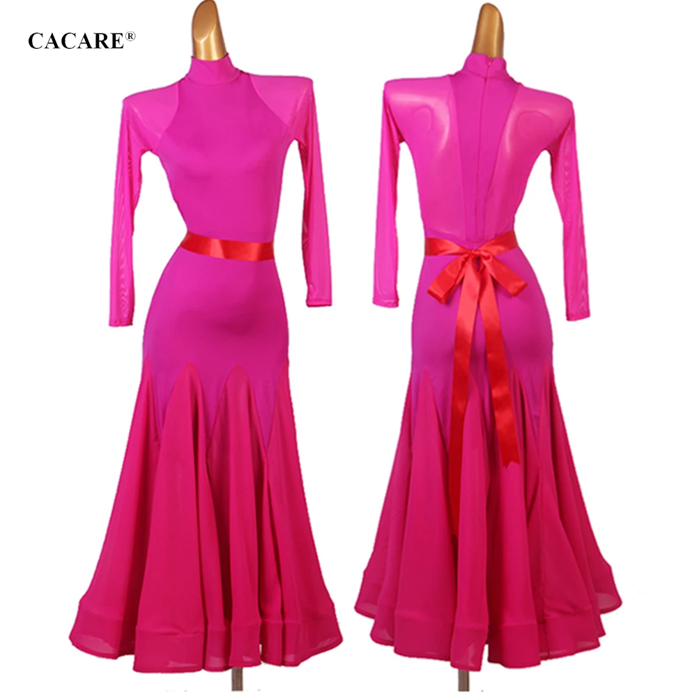 CACARE Sexy Ballroom Dance Competition Dresses Waltz Dress Standard Dance Dresses Latin Customize D0866 Mesh Sleeve Big Hem