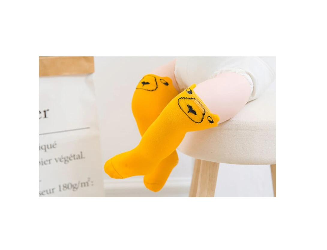 Милые симпатичные детские носки хлопковые колготки до колен с рисунком для новорожденных девочек и мальчиков гетры - Цвет: Цвет: желтый