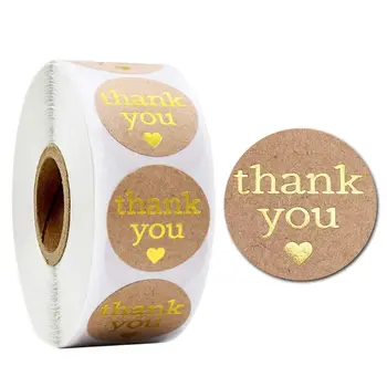 

500pcs/Roll Thank You Kraft Stickers with Gold Foil Round Seal Label for Shop Handmae