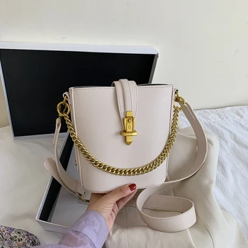 

Burminsa Wide Strap Small Women Bucket Bags Chain Lock Design Female Shoulder Bags High Quality Girls Crossbody Bags Summer 2020