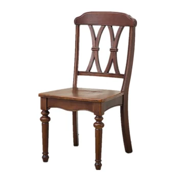 

American all solid wood dining chair leisure back home stool desk European retro restaurant leather