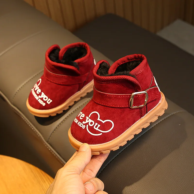 Г. Зимние ботинки с героями мультфильмов для маленьких мальчиков и девочек теплая плюшевая хлопковая обувь Нескользящие мягкие ботинки для малыша, зимняя спортивная обувь - Цвет: Красный