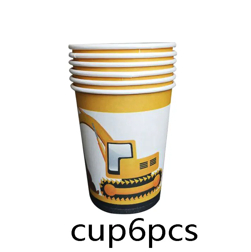 cup6pcs Новая строительная машина экскаватор декоративная бумага для вечеринок баннер на тарелке, чашке детский шарик для ванной детский день рождения - Color: cup6pcs