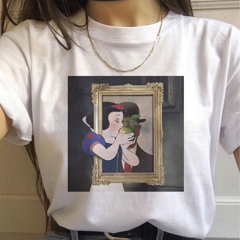 

Bad Girl Dark Snow White Print T Shirt Spoof Personality Vogue Harajuku Summer Funny Van Gogh Casual Loose Women Tops Clothing