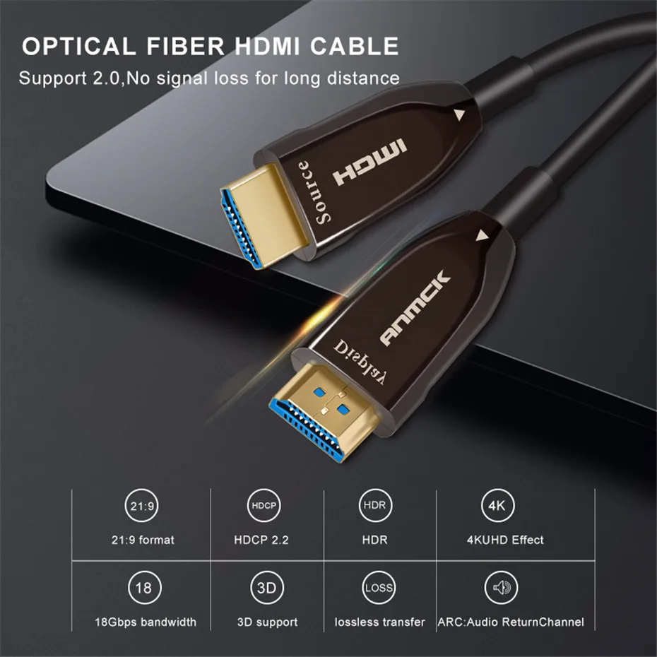 Волоконно-оптический кабель HDMI 2,0 4K 60Hz поддержка ARC 3D HDR 18 Гбит/с HDMI папа-папа для HD tv Box проектор PS4 5 м 10 м 15 м 20 м 100 м