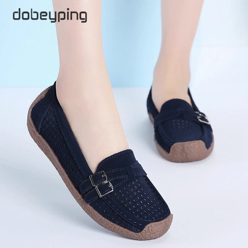 

dobeyping Cow Suede Leather Women Flats Cut-Outs Summer Shoes Woman Hollow Women's Loafers Buckle Female Shoe Large Size 35-42