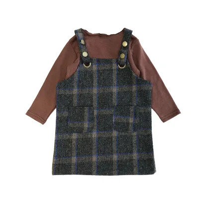 Повседневные платья в клетку для девочек; комплект с футболкой; vestido infantil; комплект с платьем для малышей; осеннее модное платье на бретелях с принтом для девочек; комплекты из двух предметов