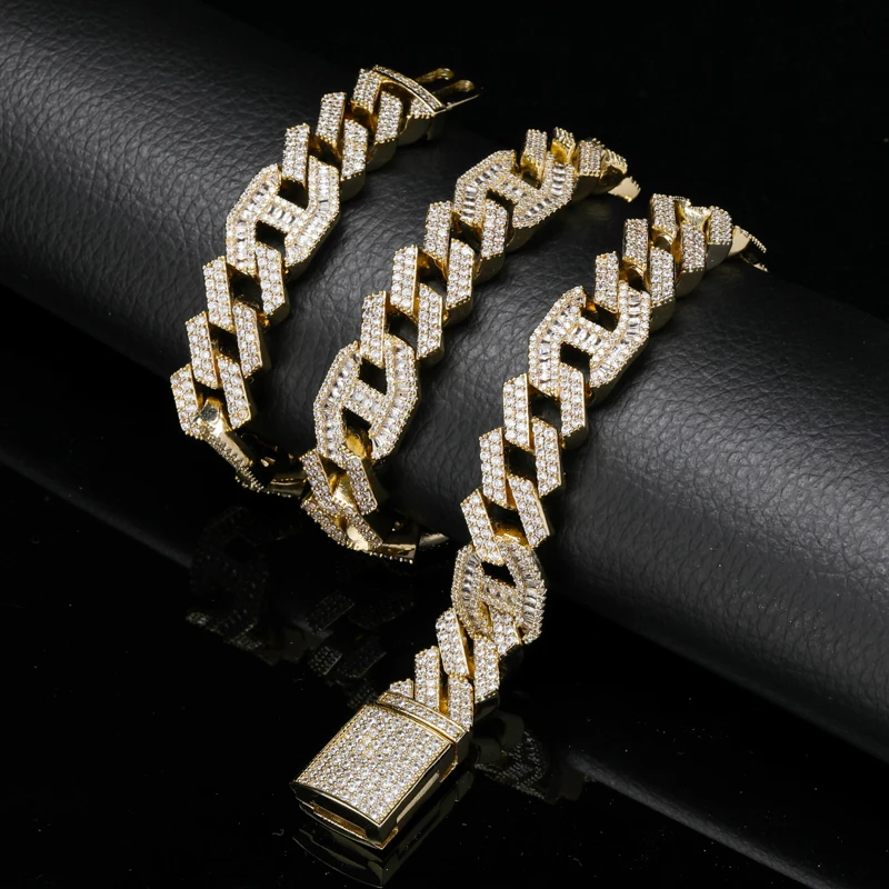 Beste TOPGRILLZ 14mm Zware Miami Baguette Zirkoon Iced Out Cubaanse Link Ketting AAA CZ Griffenzetting Kettingen Hip Hop Sieraden 16 30